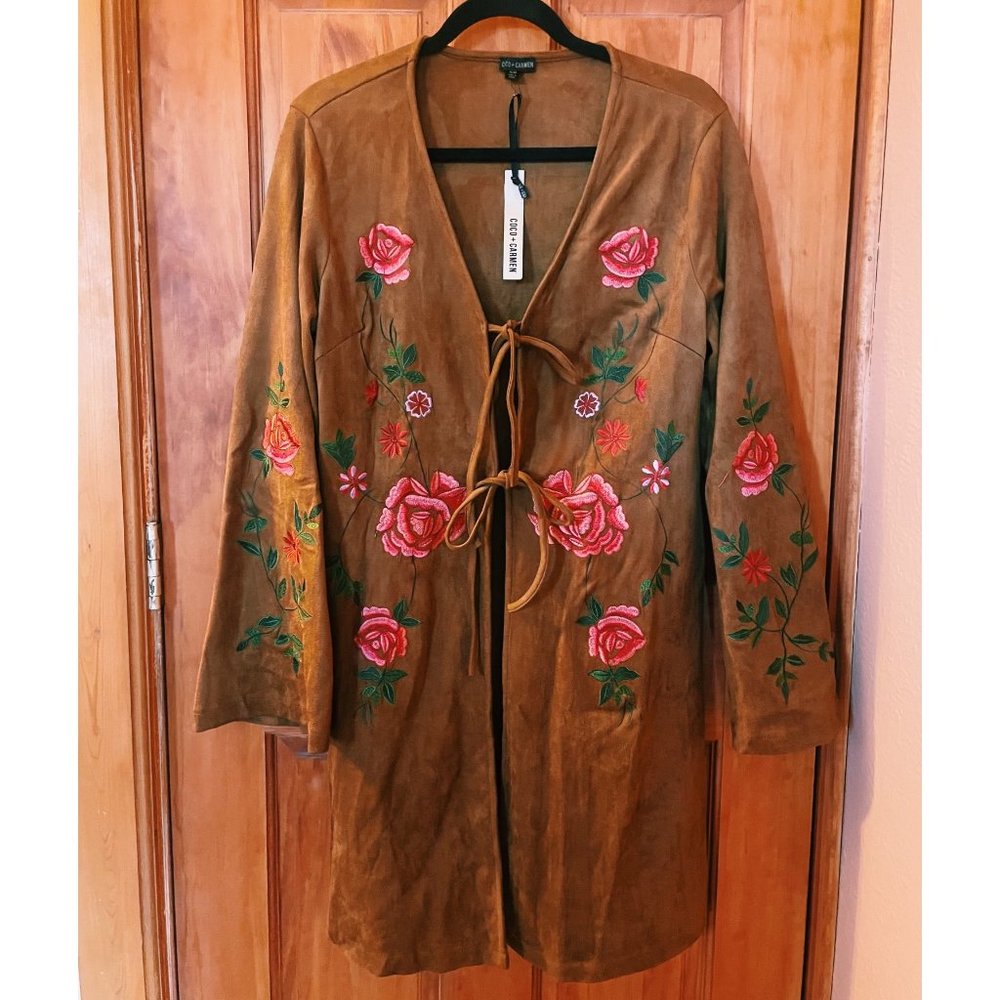 70's Retro Inspired Brown Embroidered Rose Jacket by Coco + Carmen